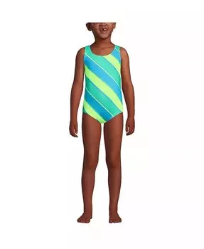 Тонкий цельный купальник с защитой от хлора для девочек UPF 50 Lands' End, розовый