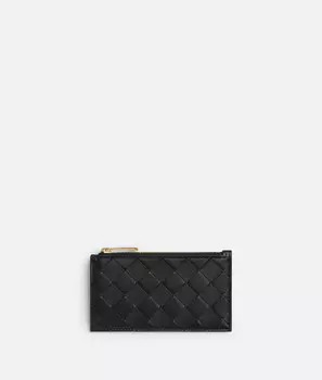 Тонкий чехол для карт Intrecciato на молнии Bottega Veneta, черный