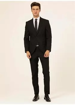 Тонкий черный мужской костюм с нормальной талией Svari