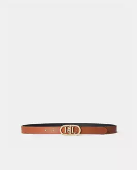 Тонкий двусторонний кожаный ремень с овальной пряжкой Lauren Ralph Lauren, чёрный