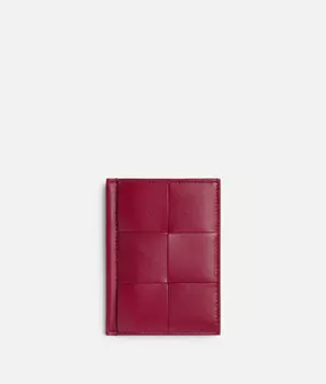 Тонкий футляр для карточек с клапаном на кассете Bottega Veneta, персиковый/темно-красный