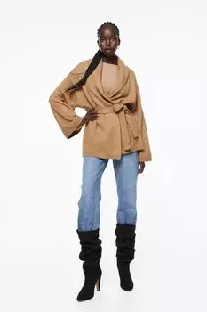 Тонкий кардиган с завязывающимся поясом H&amp;M, темно-бежевый