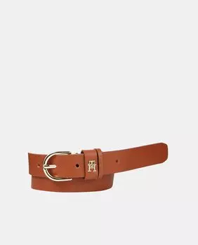 Тонкий коричневый кожаный ремень с закругленной пряжкой Tommy Hilfiger, коричневый