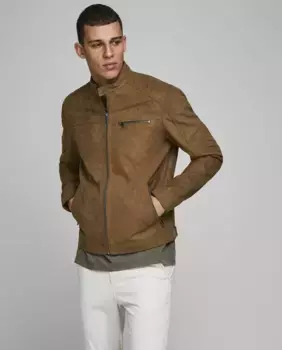 Тонкий коричневый мужской пиджак Jack & Jones
