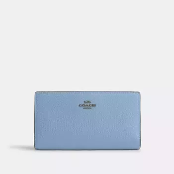 Тонкий кошелек Coach Outlet на молнии, цвет Gunmetal/Cornflower