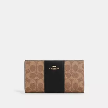 Тонкий кошелек на молнии COACH, цвет gold/tan/black