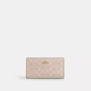 Тонкий кошелек на молнии COACH, цвет gold/sand/chalk