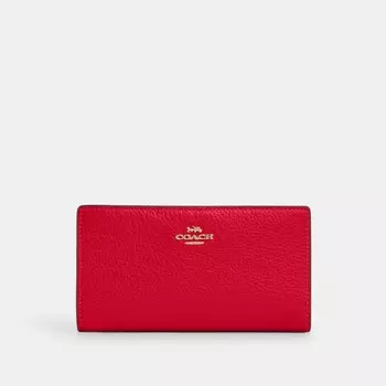 Тонкий кошелек на молнии COACH, цвет gold/walnut/bold red
