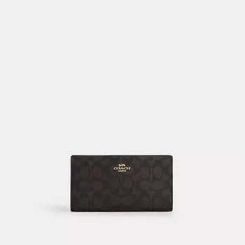 Тонкий кошелек на молнии COACH, золотой/коричневый/черный
