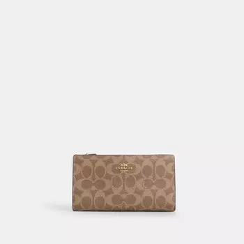 Тонкий кошелек на молнии COACH, золотой/желтовато-коричневый/коричневый
