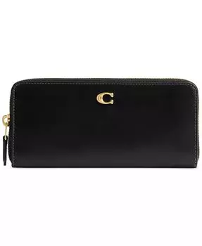 Тонкий кожаный кошелек-гармошка на молнии Coach, черный