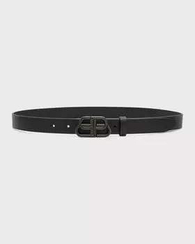 Тонкий кожаный ремень BB Balenciaga, цвет 1000 Black