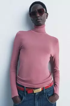 Тонкий кожаный ремень с прямоугольной пряжкой ZARA, красный