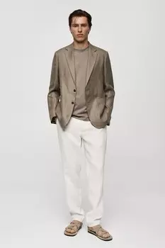 Тонкий льняной жакет Mango, серо-коричневый