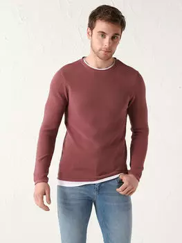 Тонкий мужской трикотажный свитер с круглым вырезом и длинными рукавами LCW Casual