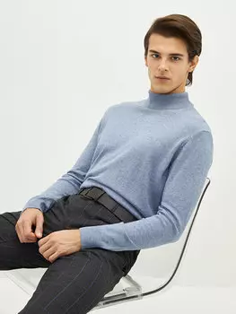 Тонкий мужской трикотажный свитер с высоким воротником и длинными рукавами LCWAIKIKI Basic, синий меланж