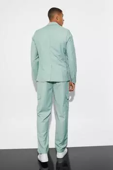 Тонкий однобортный пиджак-карго boohooMAN, зеленый