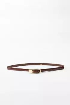 Тонкий ремень с прямоугольной пряжкой ZARA, коричневый