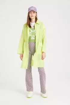 Тонкий сезонный длинный плащ стандартного кроя с воротником-поло и молнией DeFacto, зеленый