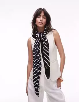 Тонкий шарф ARKET из чистой шерсти с принтом в темно-синем и белом цвете