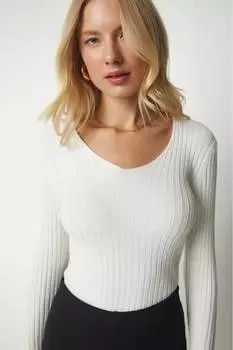 Тонкий свитер с заостренным воротником Happiness Istanbul, белый