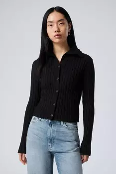 Тонкий вязаный кардиган с водолазкой Weekday, черный