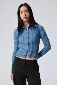 Тонкий вязаный кардиган с водолазкой Weekday, голубой