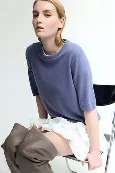 Тонкий вязаный свитер из мягкого кашемира. H&M, синий