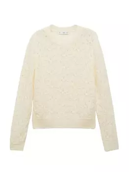 Тонкий вязаный свитер MANGO Sweater Florcita, кремовый