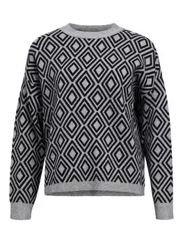 Тонкий вязаный свитер OBJECT Sweater OBJRay, пятнистый серый