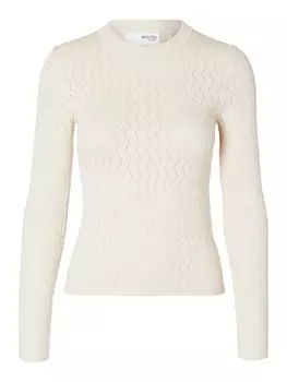 Тонкий вязаный свитер SELECTED FEMME Sweater SLFCABALA, кремовый