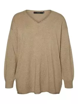 Тонкий вязаный свитер Vero Moda Curve Sweater VMCGOLD, темно-бежевый