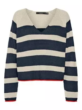 Тонкий вязаный свитер VERO MODA Sweater, цвет sand/navy