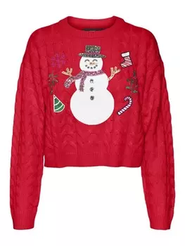 Тонкий вязаный свитер VERO MODA Sweater SNOWMAN, красный