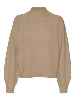 Тонкий вязаный свитер VERO MODA Sweater VMLEAF, темно-бежевый