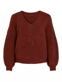 Тонкий вязаный свитер VILA Sweater JAMINA, темно-красный