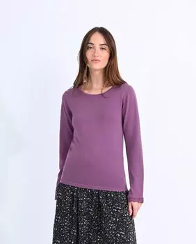 Тонкий женский свитер с длинными рукавами и кружевной отделкой Molly Bracken, фиолетовый