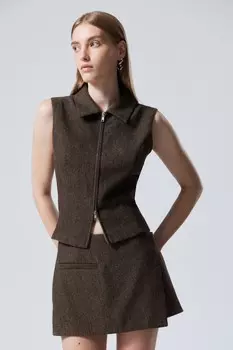 Тонкий жилет на молнии. Weekday, коричневый