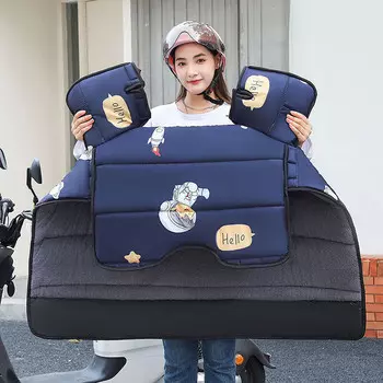 Тонкое одеяло на лобовое стекло электромобиля Luozi, зимние бархатные утолщенные подплечники, защитное снаряжение для мотоциклов, осеннее и зимнее лобовое стекло, классический бархатный стиль, темно-синий космонавт Xianluozi