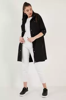 Тонкое сезонное пальто стандартного кроя со съемным капюшоном 497SEZEN Lela, черный