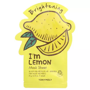 TonyMoly, I'm Lemon, осветляющая тканевая маска, 1 шт., 21 г (0,74 унции)