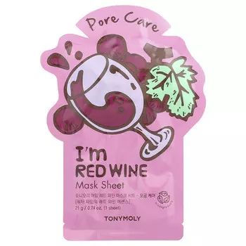 TonyMoly, I'm Red Wine, тканевая маска для ухода за порами, 1 шт., 21 г (0,74 унции)