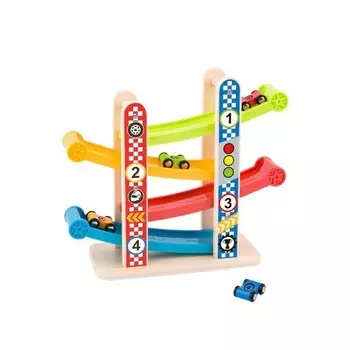 Tooky TOY Деревянная направляющая для игрушечных машинок + 4 машинки Inna marka