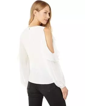 Топ 1.STATE Ruffle Long Sleeve Crew Neck Pleat Detail Top, цвет Soft Ecru