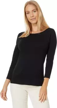 Топ 1x1 с вырезом «лодочка» и рукавами 3/4 в рубчик Lilla P, черный