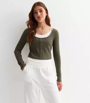 Топ 2-в-1 для девочек оливково-зеленого цвета New Look, оливковый