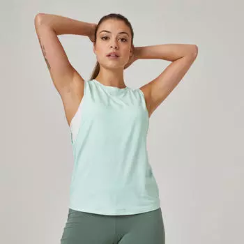 Топ 500 фитнес с круглым вырезом из хлопка женские светло-зеленые DOMYOS, зеленый