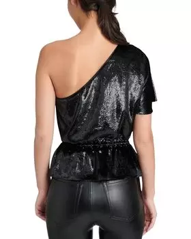 Топ 7 For All Mankind One Shoulder Ruffle Top, черный