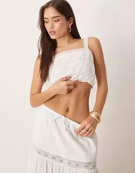 Топ Abercrombie & Fitch с квадратным вырезом и кружевом-пузырьками белого цвета