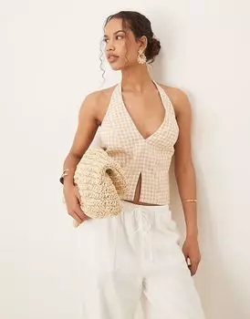 Топ Abercrombie & Fitch сшитый на заказ с халтер-воротником бежевого цвета